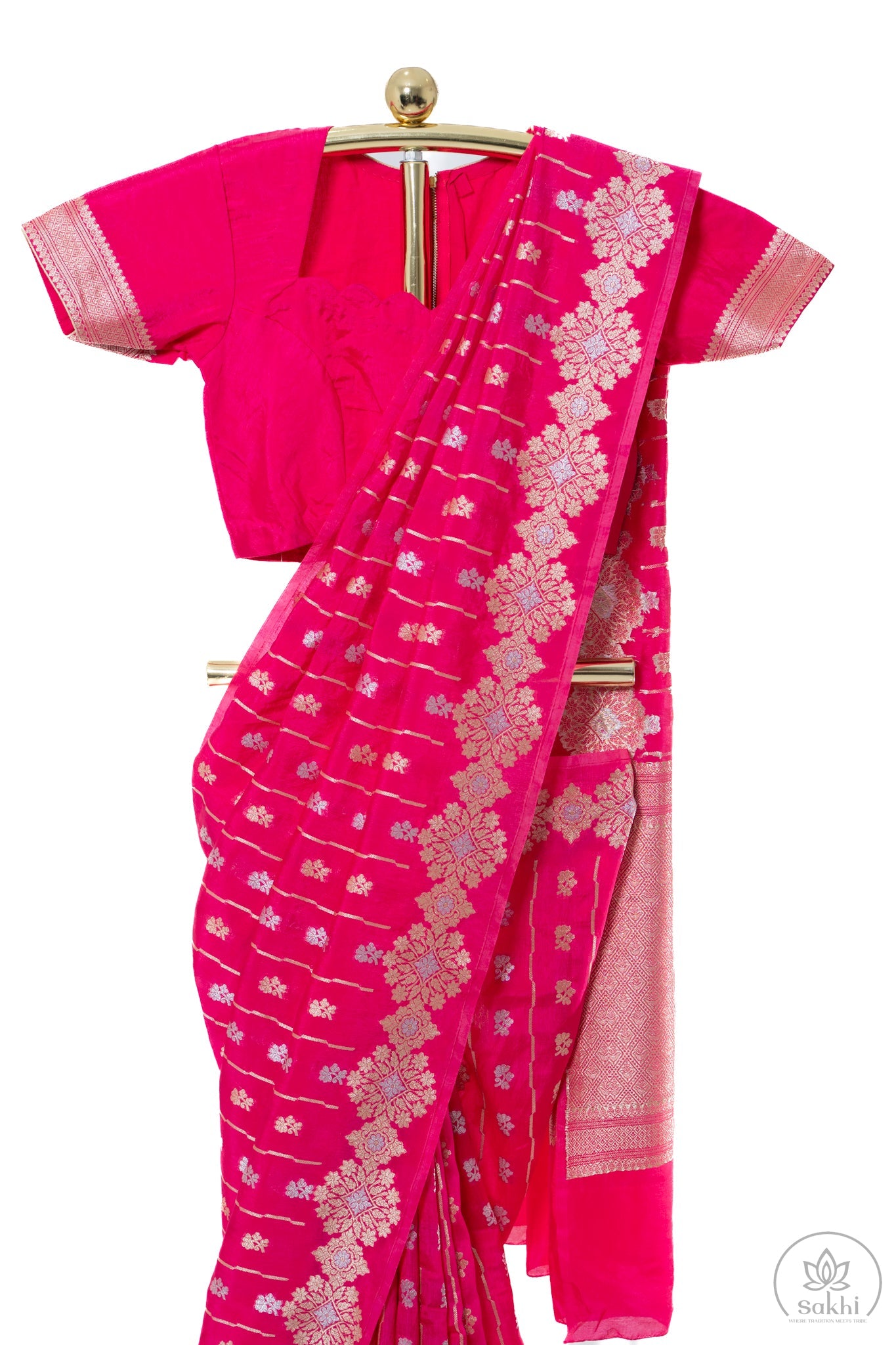 Pink Raw Mango Saree with Matching Blouse