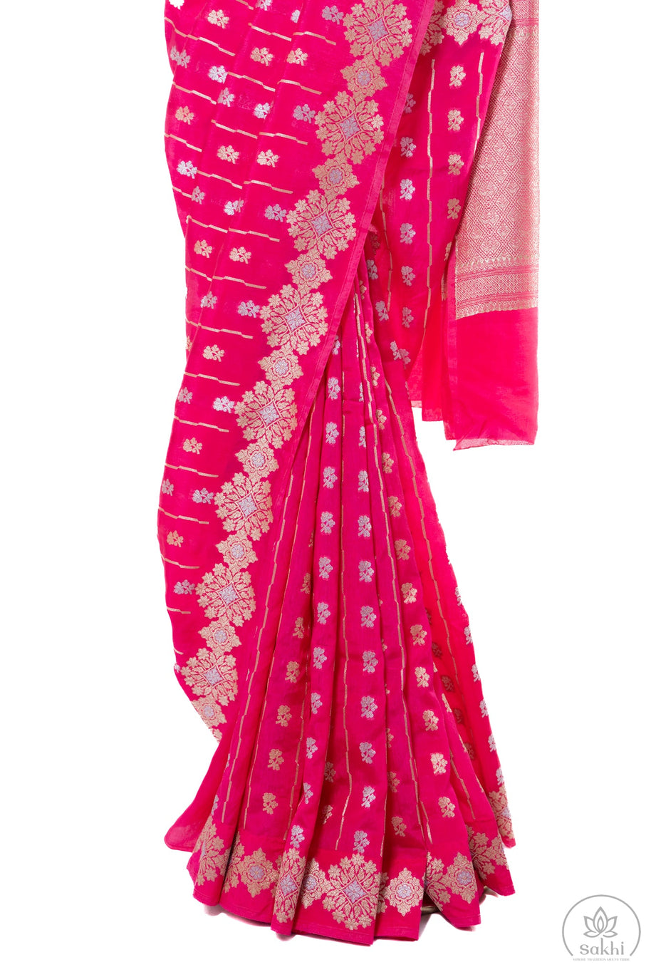 Pink Raw Mango Saree with Matching Blouse