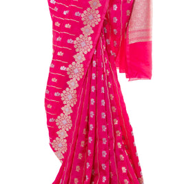 Pink Raw Mango Saree with Matching Blouse