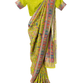 Green Munga Silk Saree With Matching Blouse