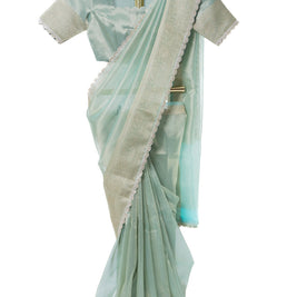 Teal Organza Saree with Matching Blouse