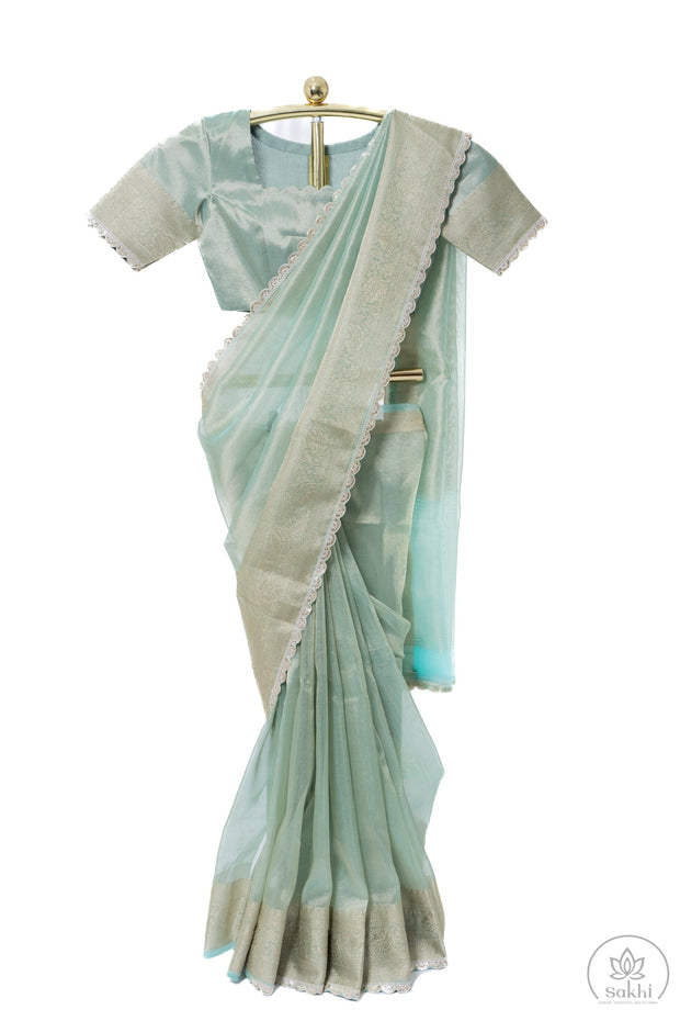 Teal Organza Saree with Matching Blouse