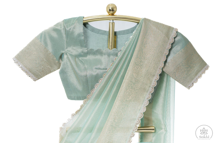 Teal Organza Saree with Matching Blouse
