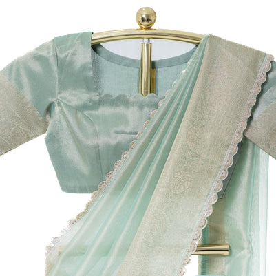 Teal Organza Saree with Matching Blouse