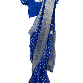 Blue Bandhej Saree with Matching Blouse