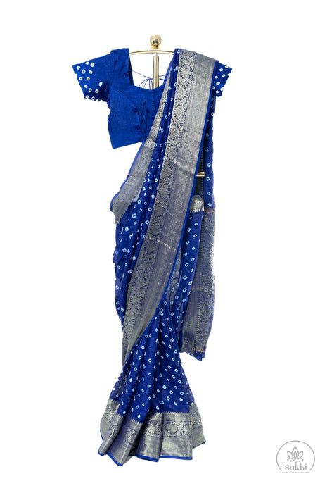 Blue Bandhej Saree with Matching Blouse