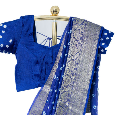 Blue Bandhej Saree with Matching Blouse