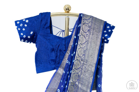 Blue Bandhej Saree with Matching Blouse