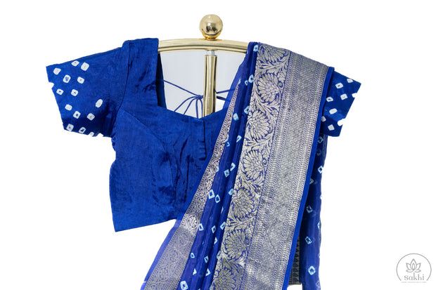 Blue Bandhej Saree with Matching Blouse