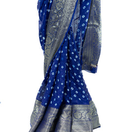 Blue Bandhej Saree with Matching Blouse