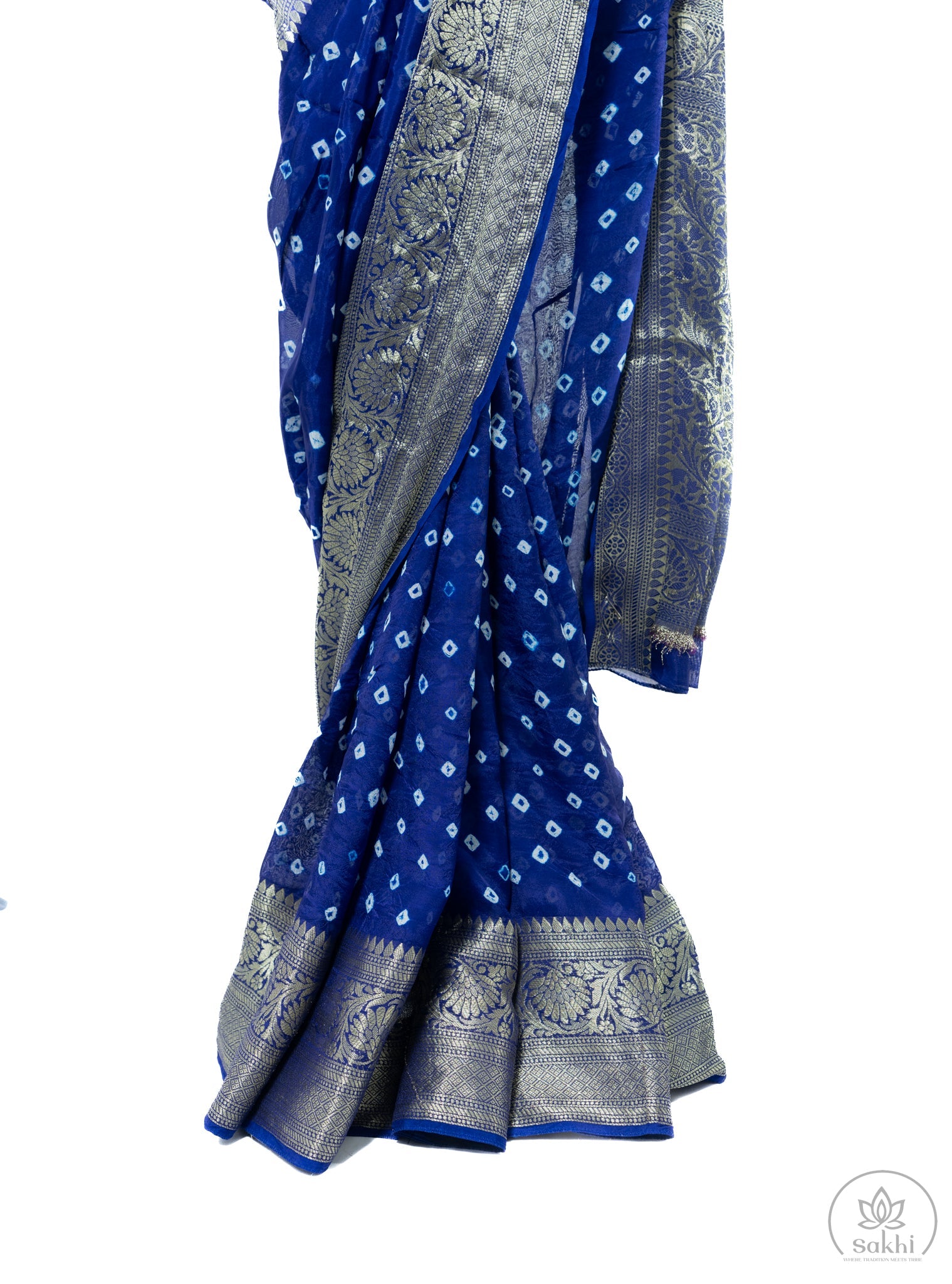 Blue Bandhej Saree with Matching Blouse