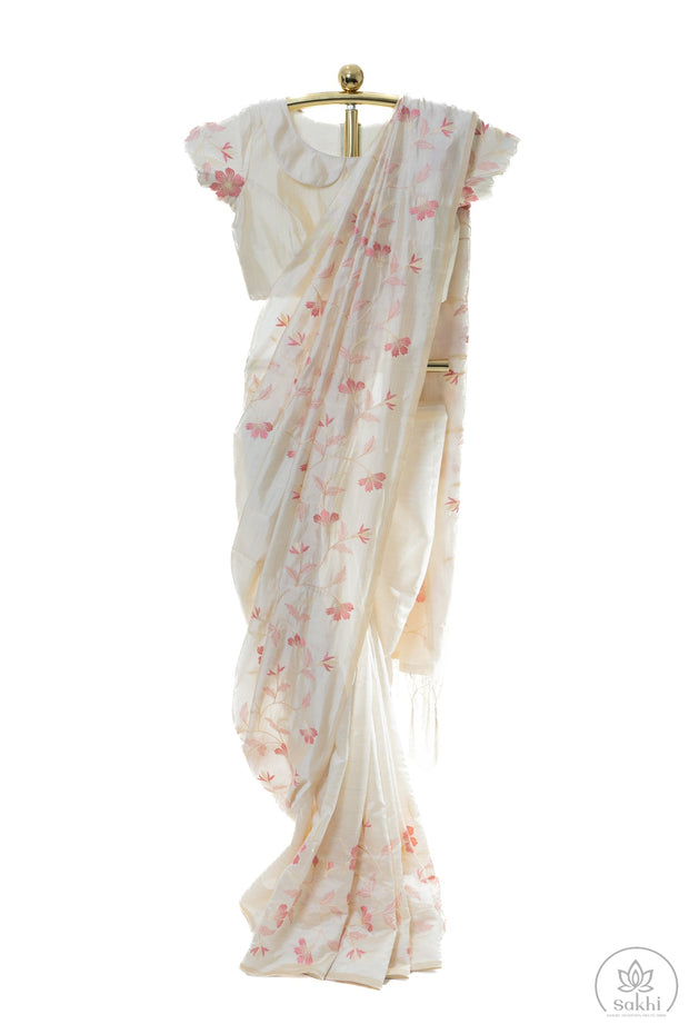 Half White Tussar Saree with Matching Blouse