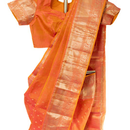 Rust Orange Pure Kanjivaram Silk Saree with Matching Blouse