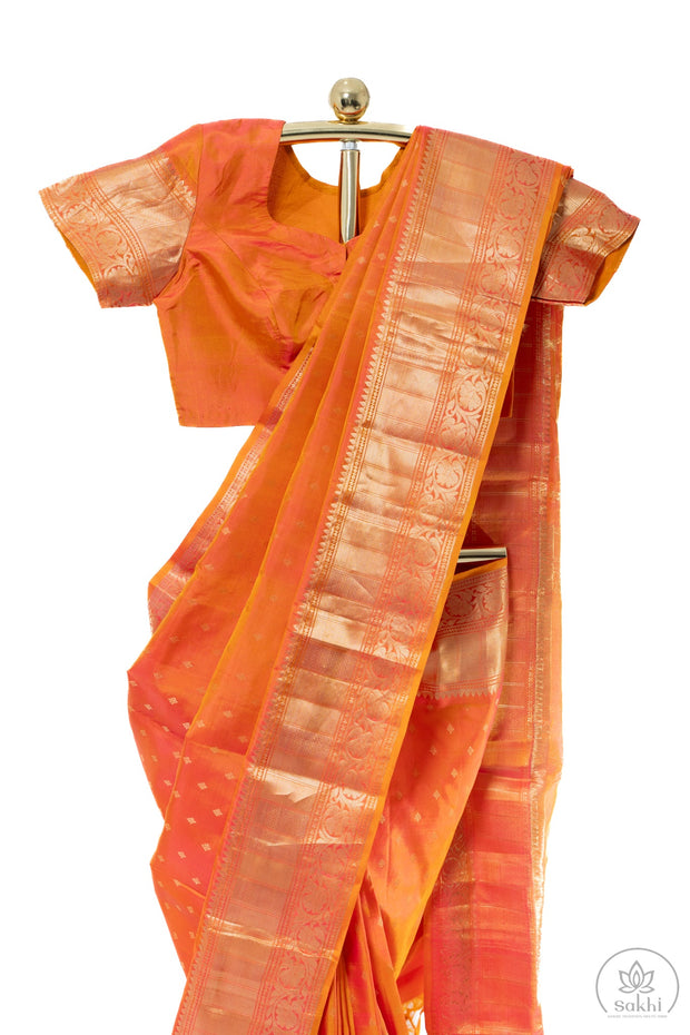 Rust Orange Pure Kanjivaram Silk Saree with Matching Blouse
