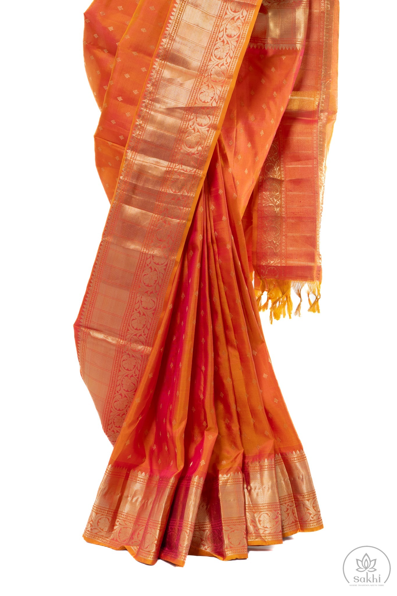 Rust Orange Pure Kanjivaram Silk Saree with Matching Blouse