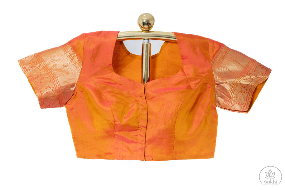 Rust Orange Pure Kanjivaram Silk Saree with Matching Blouse