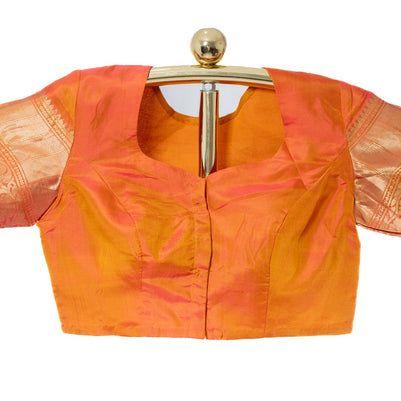 Rust Orange Pure Kanjivaram Silk Saree with Matching Blouse
