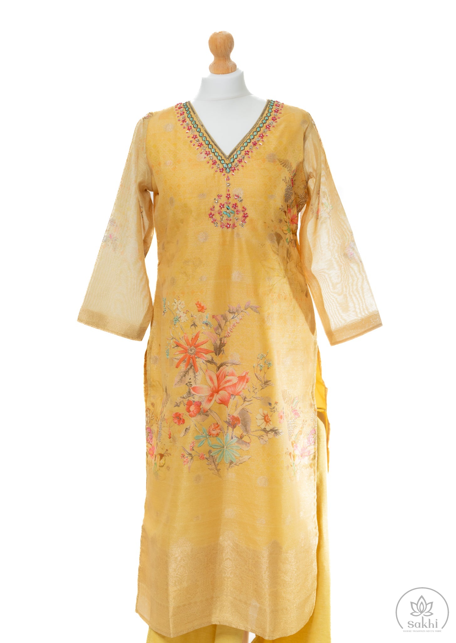 Mustard Yellow Floral Printed Suit Set