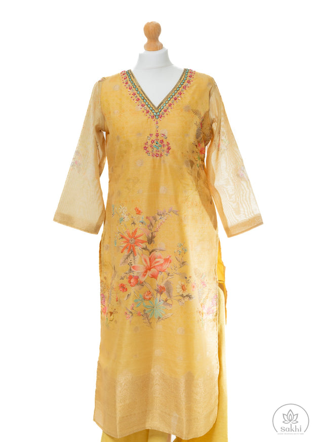 Mustard Yellow Floral Printed Suit Set