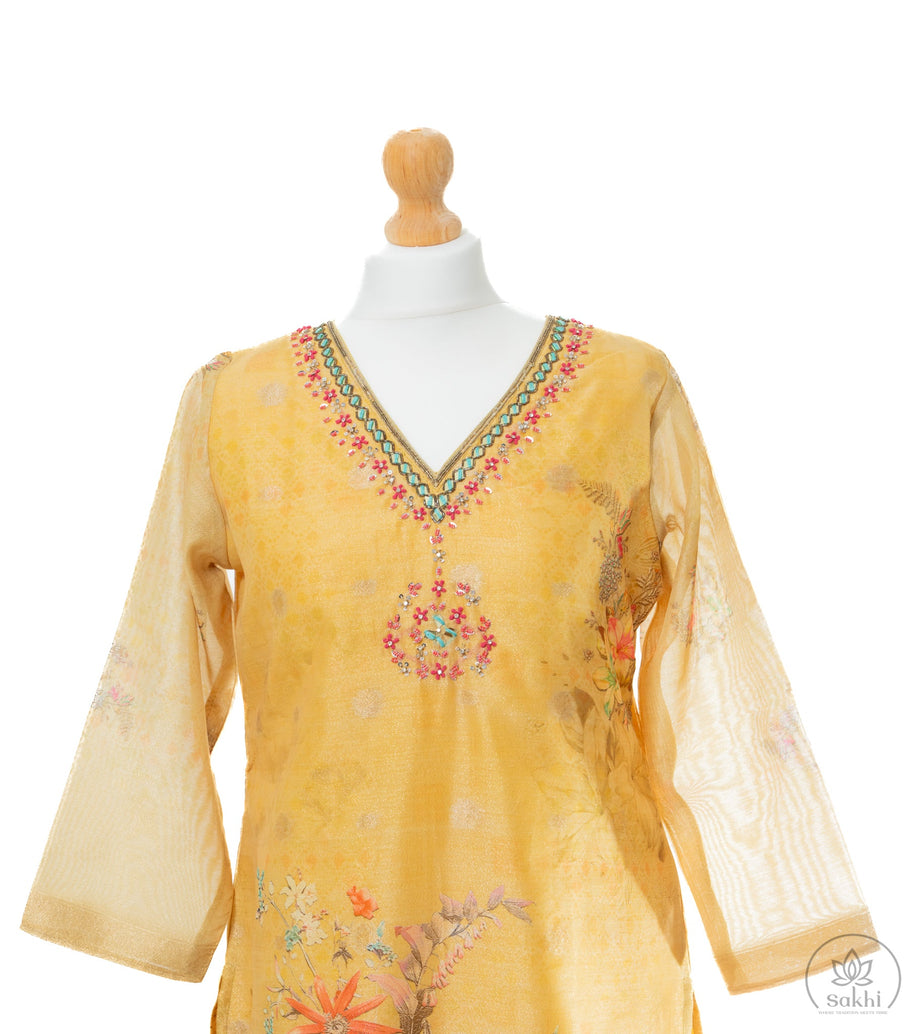 Mustard Yellow Floral Printed Suit Set