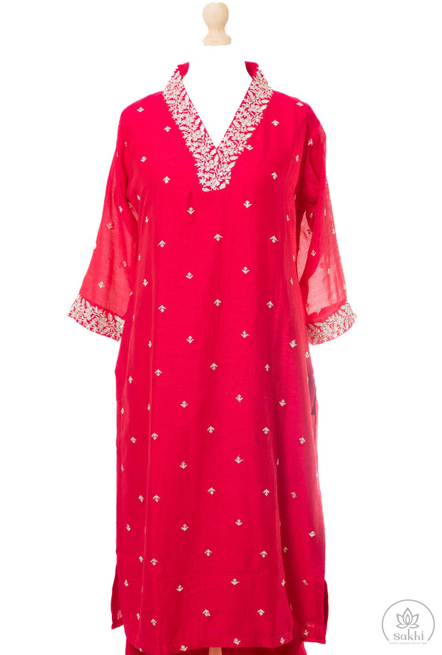 Gulab Red Embroidered Suit Set