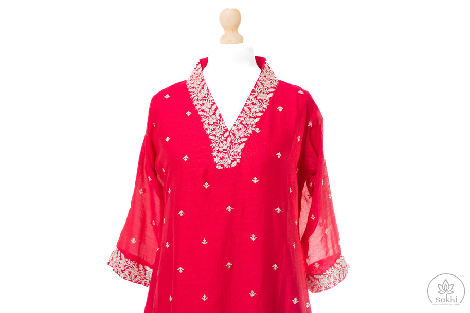 Gulab Red Embroidered Suit Set