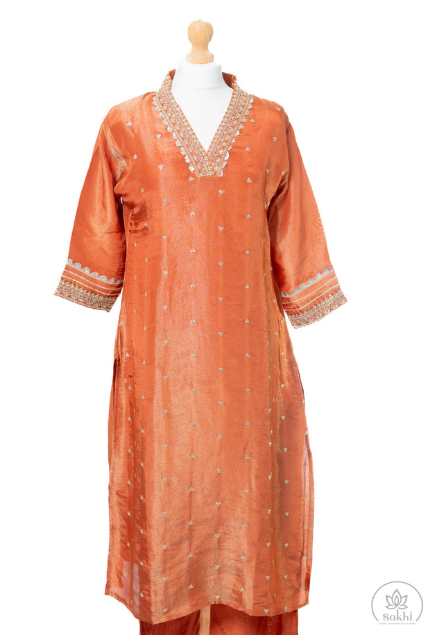 Burnt Orange Shimmer Tissue Suit Set