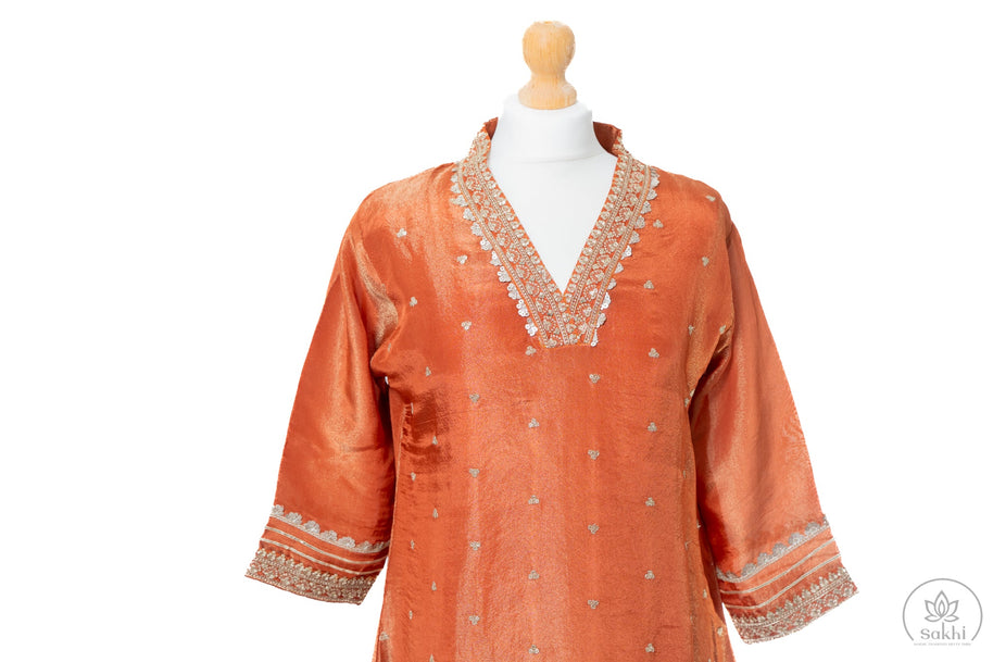 Burnt Orange Shimmer Tissue Suit Set