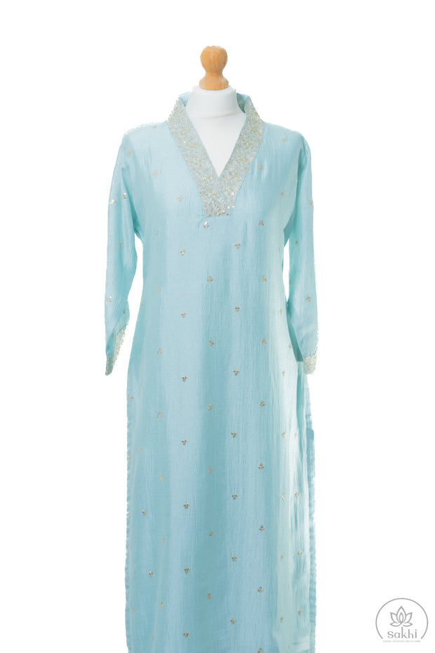 Pastel Sky Blue Shimmer Suit Set