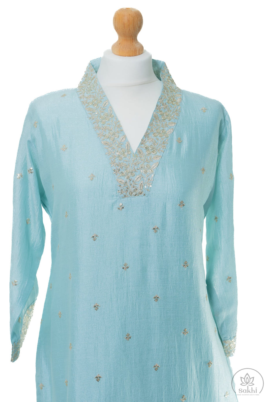 Pastel Sky Blue Shimmer Suit Set