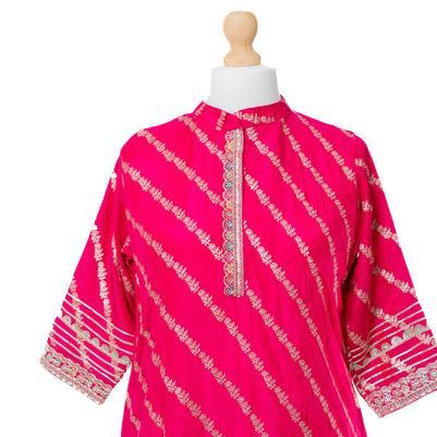 Elegant Pink Banarasi Weaving Suit Set