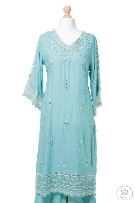 Powder Blue Anarkali Style Suit Set