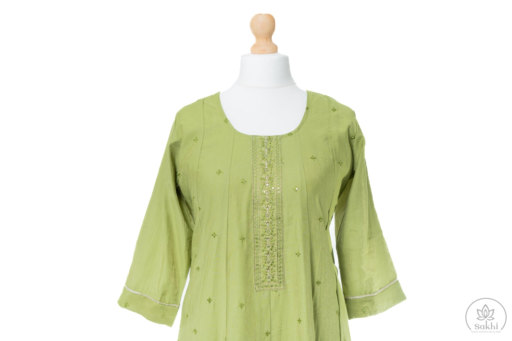 Pastel Green Embroidered Suit Set