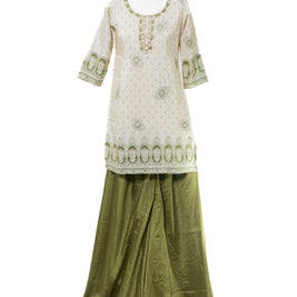Cream With Olive Thread Embroidered Sharara Set