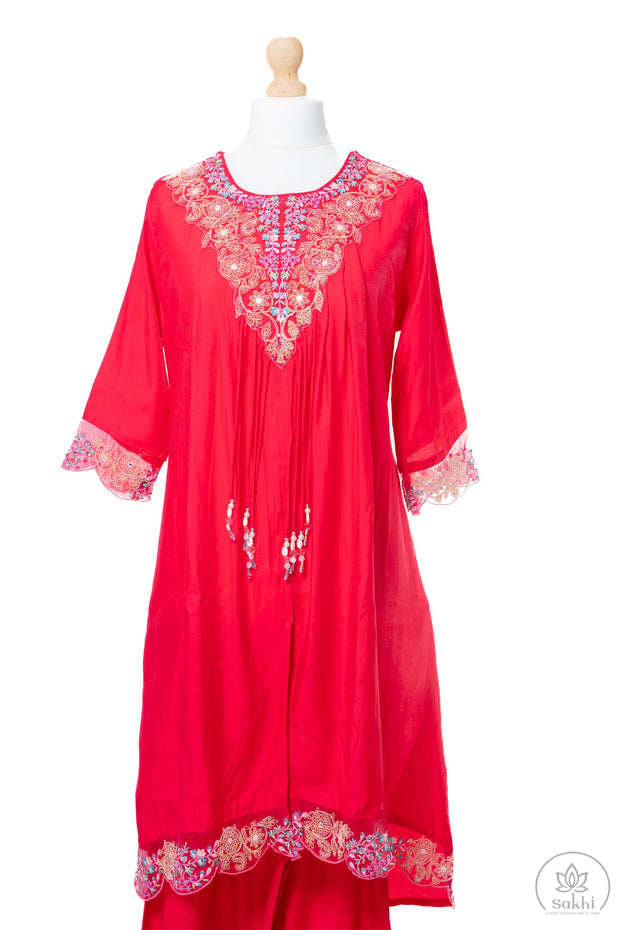Vibrant Pink Thread and Mirror Work Suit Set