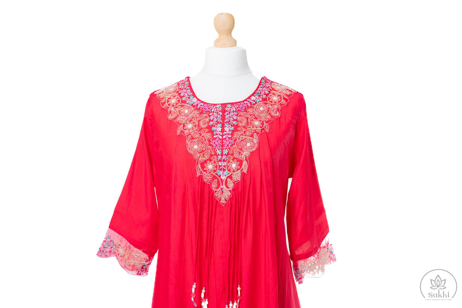 Vibrant Pink Thread and Mirror Work Suit Set
