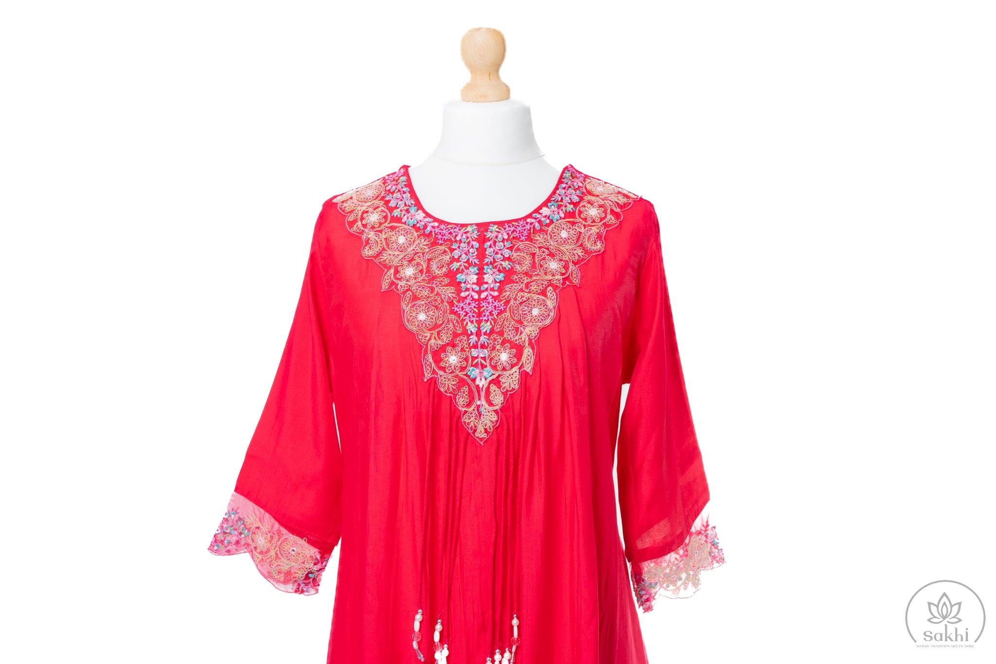 Vibrant Pink Thread and Mirror Work Suit Set