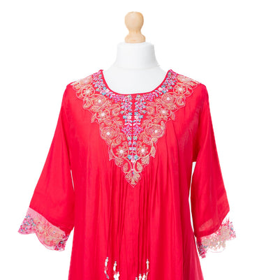 Vibrant Pink Thread and Mirror Work Suit Set