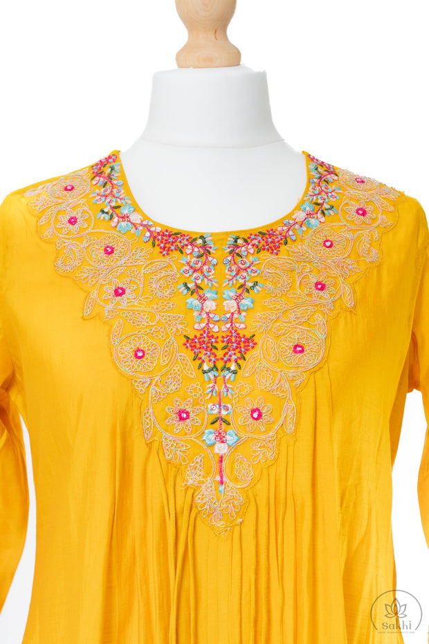 Mustard Yellow Thread and Mirror Work Suit Set