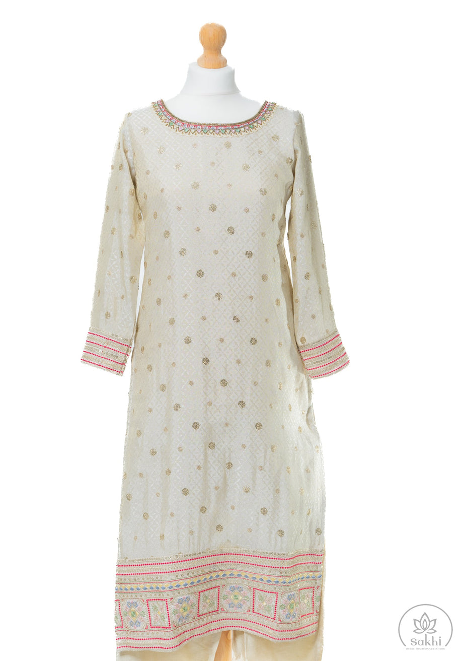 Gold Zari and Fuchsia Dupatta Suit Set