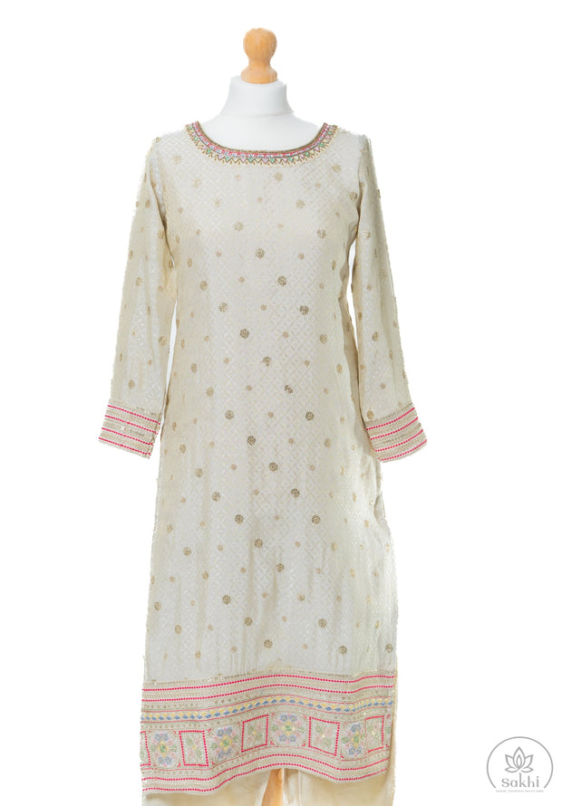Gold Zari and Fuchsia Dupatta Suit Set