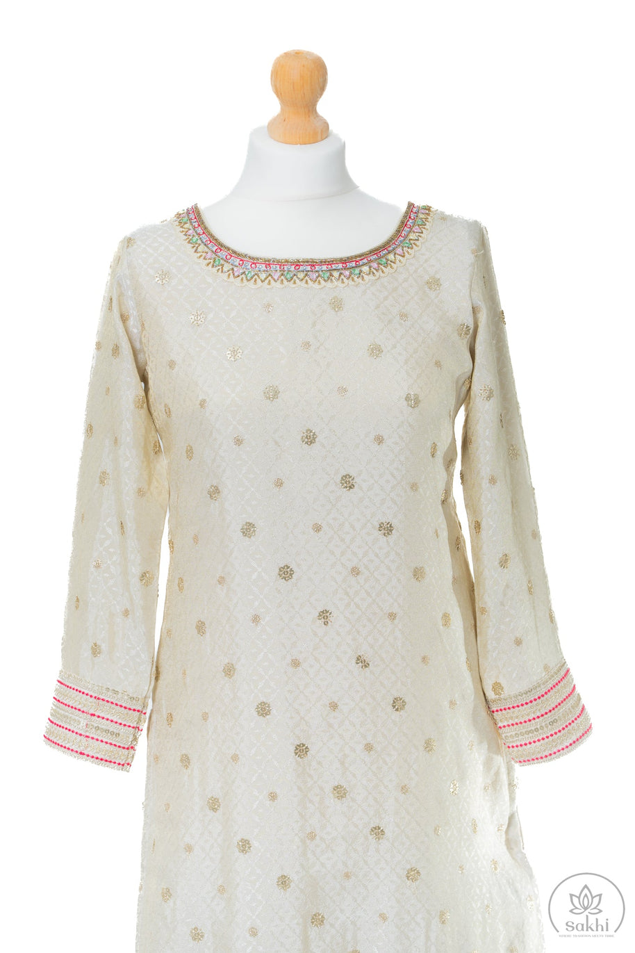 Gold Zari and Fuchsia Dupatta Suit Set