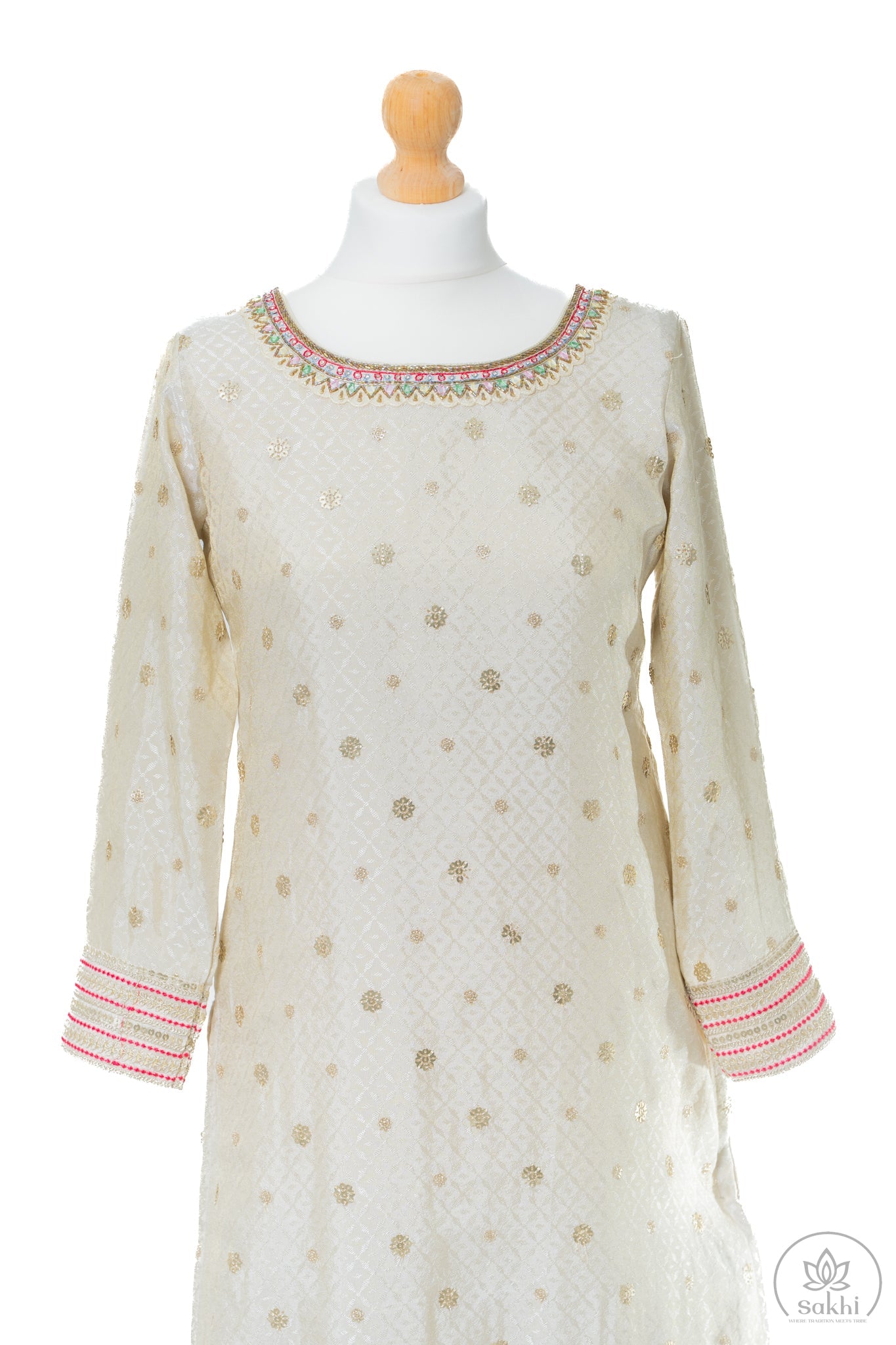 Gold Zari and Fuchsia Dupatta Suit Set