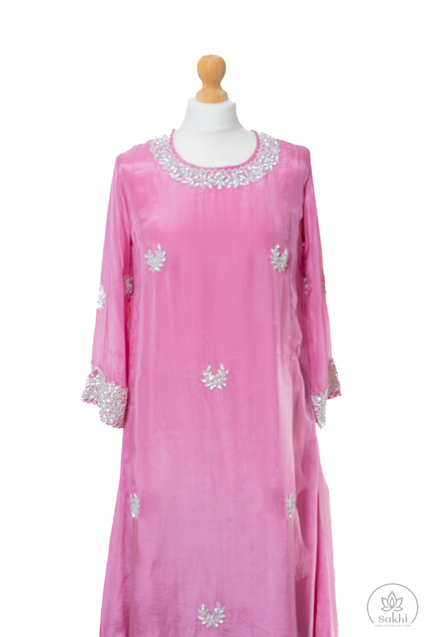 Pearl Embellished Pink Suit Set