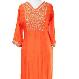 Embroidered Orange Silk Suit Set