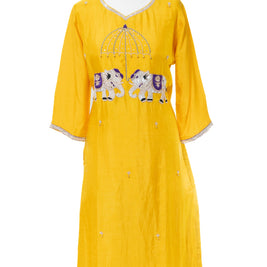 Rajasthani Elephant Motif Yellow Suit Set