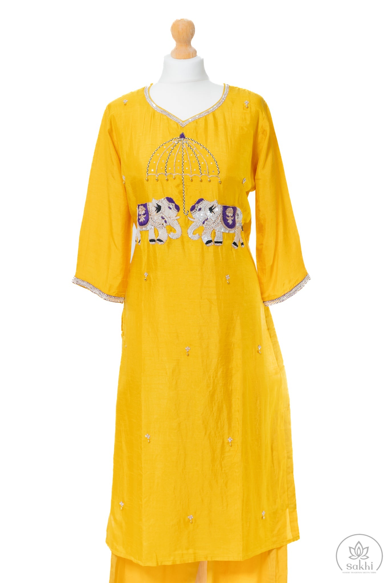Rajasthani Elephant Motif Yellow Suit Set