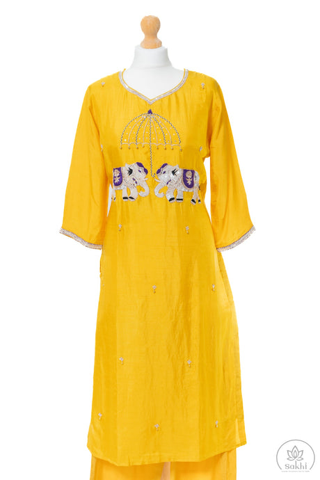 Rajasthani Elephant Motif Yellow Suit Set