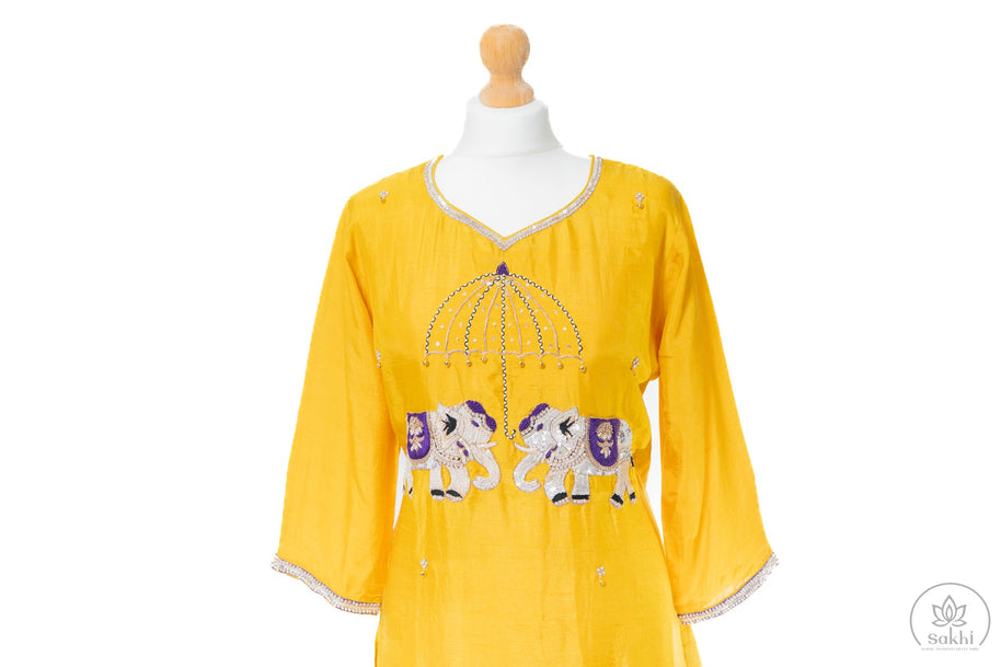 Rajasthani Elephant Motif Yellow Suit Set