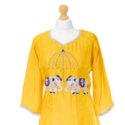 Rajasthani Elephant Motif Yellow Suit Set